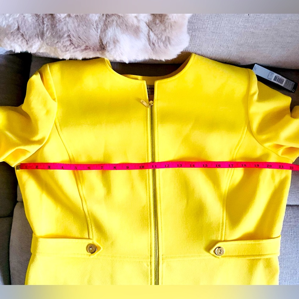 NWT Tahari Sun Yellow Zip Peplum Blazer - Picture 3 of 6